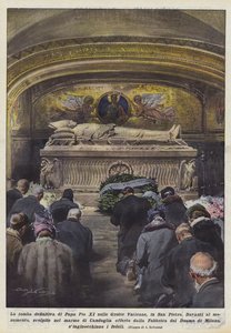XI. Pius pápa végleges sírja a Vatikáni barlangokban, San Pietroban