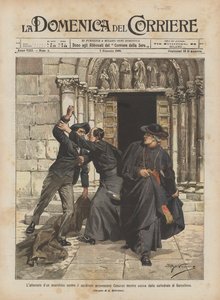 Egy anarchista meggyilkolása Casanas bíboros érsek ellen, amikor elhagyta a barcelonai katedrálist