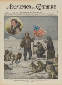Cook amerikai felfedező kitűzi az Egyesült Államok zászlaját az Északi-sarkra