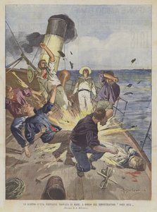 A Scoppio DUna torpedót a tengeren találták, a John Bull vontatóhajó fedélzetén alkotó: Achille Beltrame