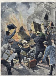 Midi borválság 1907-ben: borászok felgyújtották Beziers (Herault) városházát. Achille Beltrame illusztrációja 1907-ből. alkotó: Achille Beltrame