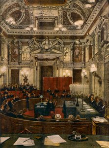 Az új milánói városi tanács ülése, Achille Beltrame (1871-1945) a La Domenica del Corriere-től alkotó: Achille Beltrame