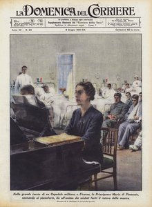 Egy firenzei katonai kórház nagy osztályán, Maria di Piemonte hercegnő? alkotó: Achille Beltrame