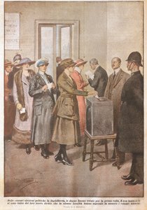 Politikai választások Angliában: Nők először szavaznak, Achille Beltrame (1871-1945), La Domenica del Corriere, XX. század alkotó: Achille Beltrame