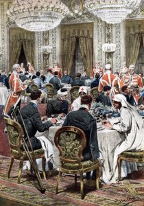 A montenegrói Helena (Elena) olasz királynő a Quirinale Kórház 140 háborús megcsonkított áldozatát látta vendégül egy pazar banketten. A vendégek az uralkodókkal, a hercegekkel, Genova hercegével, Aosta hercegnőjével és Diaz tábornokkal ebédeltek. Ill. de  alkotó: Achille Beltrame