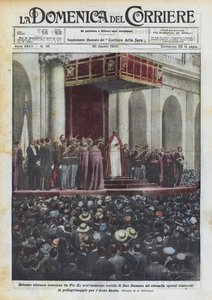 XI. Pius ünnepélyes audienciája San Damaso hatalmas udvarán nyolcezer lombard munkásnak?