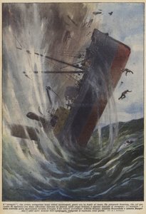 A Karom, amely annyi hajótörött kincset talált, most a tenger fenekén fekszik (színes litho) alkotó: Achille Beltrame