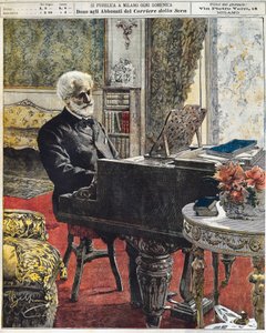 Giuseppe Verdi olasz zeneszerző a dolgozószobájában, Achille Beltrame (1871-1945) lemeze, La Domenica del Corriere, október 8. alkotó: Achille Beltrame