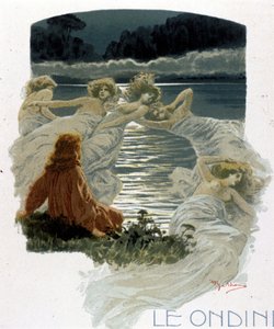 Az ondinák szereplői, a germán mitológia vizeinek fiatal nimfái. Illusztráció: A. Beltrame. alkotó: Achille Beltrame