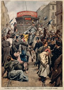 Villamossztrájk Milánóban, Achille Beltrame, illusztráció, Illusztrátor Achille Beltrame (1871-1945), a La Domenica del Corriere-ből alkotó: Achille Beltrame
