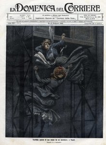 Két nő esett le egy liftből Nápolyban 1910-ben. alkotó: Achille Beltrame