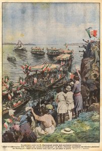 Festői felvonulás a Pó-n alkotó: Achille Beltrame