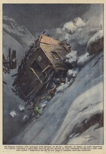 Egy éjszakai hurrikán Bajorország hegyeiben felszakított és összetört egy menedéket, amelyben? alkotó: Achille Beltrame
