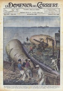 Egy gigantikus vállalkozást kísérelnek meg Angliában, a német hadiflotta helyreállítását? alkotó: Achille Beltrame