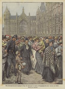 Különös menet Londonban, a munkanélküliek feleségei bemennek a Parlamentbe, hogy a miniszterek fogadják őket