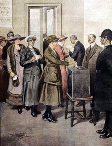 A nők először szavaztak Angliában. 1919. A. Beltrame illusztrációja. La Domenica del Corriere. alkotó: Achille Beltrame