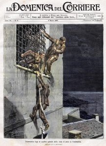 három fogoly szökése az olaszországi Finalmarina börtönből 1907-ben. Achille Beltrame illusztrációja a Domenica del Corriere számára március 3-án alkotó: Achille Beltrame