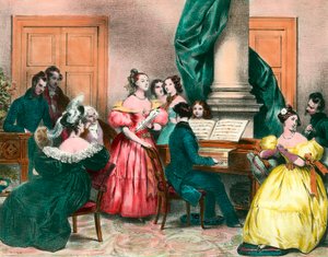 Zenés délután családi körben Achille Deveria (1800-1857) metszete: XIX. századi metszet. Magángyűjtemény alkotó: Achille Devéria