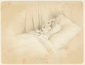 Madame Récamier (Juliette Récamier) halálos ágyán, 1849. május 11. alkotó: Achille Devéria