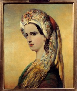 Elisabeth Felix portréja Mademoiselle Rachel (1821-1858), színésznő Roxane szerepében a Bajazet című darabban, Jean Racine 1838-ban”” Achille Deveria (1800-1857) festménye 1838 Párizs, Comedie francaise alkotó: Achille Devéria