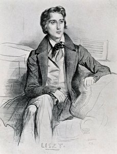 Liszt Ferenc magyar zeneszerző és zongoraművész portréja (Doborján) alkotó: Achille Devéria