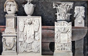 Ősi szobrok töredékei (grafit, mosás és akvarell papíron) alkotó: Achille Francois Leclere