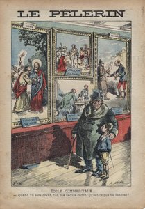 Antiszemita Achille Lemot rajzfilmje a „Le-Pelerin”-hez, 1896. szeptember – Kereskedelmi iskola: ha ösztöndíjas leszel, te, Jacob, az ágyam mellett, mit fogsz szétválasztani? alkotó: Achille Lemot