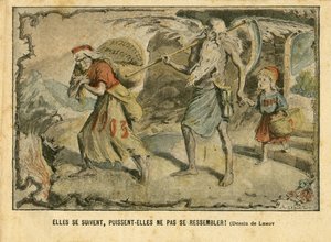 Illusztráció: Achille Lemot (1846-1909) a Le Pelerinben, 04.03.01 - Követik egymást, bár ne legyenek egyformák! Igazságtalanság miatti üldöztetések – gyermekkor, valláshit, idő/évszakok, újév – Marianne, idő (allegóriája) – allegória, ellenzék/társ alkotó: Achille Lemot