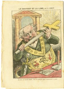 Illusztráció: Achille Lemot (1846-1909) Le Pelerinben, 2009.05.23. - A kígyó és a mész - Antimakonizmus, valláshit, keresztény kereszt, Fables La Fontaine és mások, katolikus katolicizmus - Laicisation Laicite Laiques - Kígyók - Animalisatio alkotó: Achille Lemot