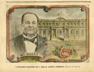 Illusztráció Achille Lemotról (1846-1909) Le Pelerinben, 05.07. - A tisztelt bíró, aki fogadta M. Loubet Bordeaux-ban - Architecture Urbanisme, köztársasági elnök, Bordeaux - polgármester, Daney Alfred (1832-1911) alkotó: Achille Lemot