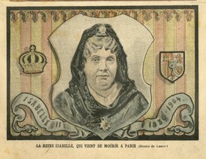 Illusztráció Achille Lemotról (1846-1909) a Le Pelerinben, 04.04.24 - Izabella királynő, aki most halt meg Párizsban - Párizs, Spanyolország, Monarchia, Külföldi szuverén - Spanyol Izabella II (1830-1904) alkotó: Achille Lemot