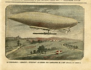 Illusztráció Achille Lemotról (1846-1909) Le Pelerinben, 2005.11.26. – A „Lebaudy” léghajó a keleti vidék felett fejlődik – Kampány, Léggömbök léghajók Zeppelin repülőállomás, Lebaudy