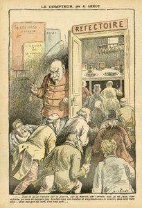 Illusztráció: Achille Lemot (1846-1909) Le Pelerinben, 04.03.27 - A szelídítő - Éttermi kávézók, Gasztronómiai szakács - Combes Emile (1835-1921), Tamer - Étel metafora alkotó: Achille Lemot