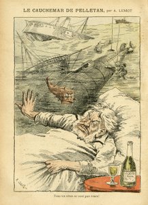 Illusztráció: Achille Lemot (1846-1909) a Le Pelerinben, 05.07.30 - Pelletán rémálma - Különféle tények, Armee, Tengeri tengeri tengeri tengerpart, Tengeralattjáró, Katasztrófa-balesetek, Alkoholos Alkoholos Alkoholos, Farfadet, Hadihajók - Sully , Pelletá alkotó: Achille Lemot