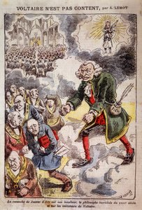 Voltaire nem elégedett Achille Lemot-val (1846-1909) - Karikatúra a Francs Maconokról - a „Pelerin”-ben 1909.04.25 (metszet)