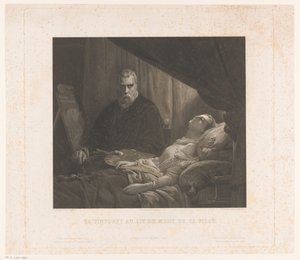 Az Il Tintoretto lányát a halálos ágyán ábrázolja Le Tintore au lit de mort de sa fille (cím a tárgyon)