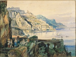 Olaszország, Amalfi látképe (akvarell, papír)