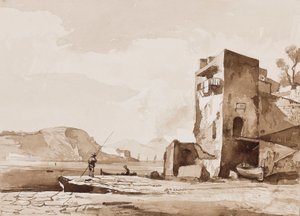 Esetleg kilátás a Posillipóról, a Vezúv a távolban, egy Borbone pupillával (ceruza és szépia mosás papíron) alkotó: Achille Vianelli