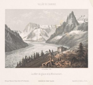 Kilátás a Le Chapeau-ra a Mer-de-Glace gleccsernél Le Chapeau (cím a tárgyon) Chamonix-Mont-Blanc emléke (sorozat címe) Museum du Mont-Blanc (sorozat címe a tárgyon)