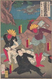 Kabuki előadás vörös indiánokkal és kubuki színészekkel, 19. század vége.