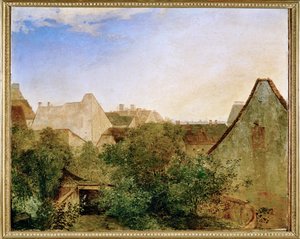 Blick über Wiener Vorstadthaeuser - A view across Vienna suburbs ... (festmény, fa)