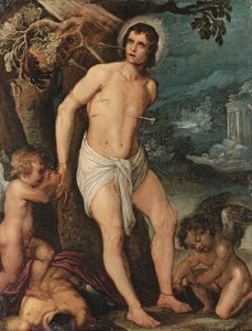 Szent Sebestyén angyalok jelenléte (olaj, réz) alkotó: Adam (circle of) Elsheimer
