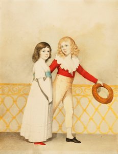 William Bellingham Budworth és nővére, Emma Mary portréja, kicsi, teljes alakban, egy erkélyen, 1795