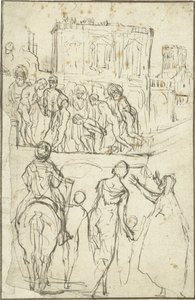 Német: Josephus wird von Nicanor vor Kaiser Vespasianus geführt Josephust Nicanor vezeti Vespasianus császár előtt. alkotó: Adam Elsheimer