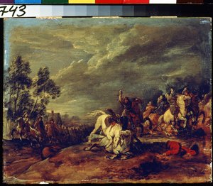Csata. Csata. Adam Frans van der Meulen (1632-1690) festménye. Olaj, fa. Flamand művészet, barokk stílus. Puskin Szépművészeti Múzeum, Moszkva. alkotó: Adam Frans van der Meulen