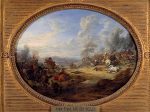 Lovassági sokk Egy csata XIV. Lajos uralma alatt. Adam Van der Meulen (1632-1690) festménye V. 0,2x0,27 m alkotó: Adam Frans van der Meulen