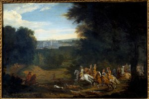 XIV. Lajos vadászik. Adam Francois Van Der Meulen festménye alkotó: Adam Frans van der Meulen