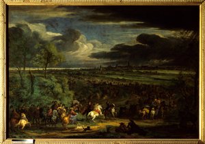 A devolúciós háború (1667-1668): „” XIV. Lajos király hadának menete Kortrijkon 1667. július 18-án” Megtekinthető Aumont marechalja (Antoine d