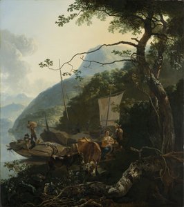 Egy olasz tó partján kikötött csónakosok, 1650-70
