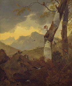 Hegyvidéki táj kecskékkel és madarakkal, 1657 körül